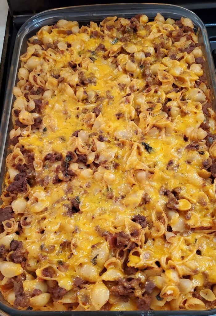 This Beef Lombardi is a hearty casserole with ground beef, egg noodles